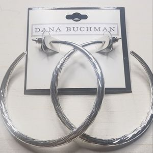 Dana Buchman Silver Tone Textured Large Hoop Earrings